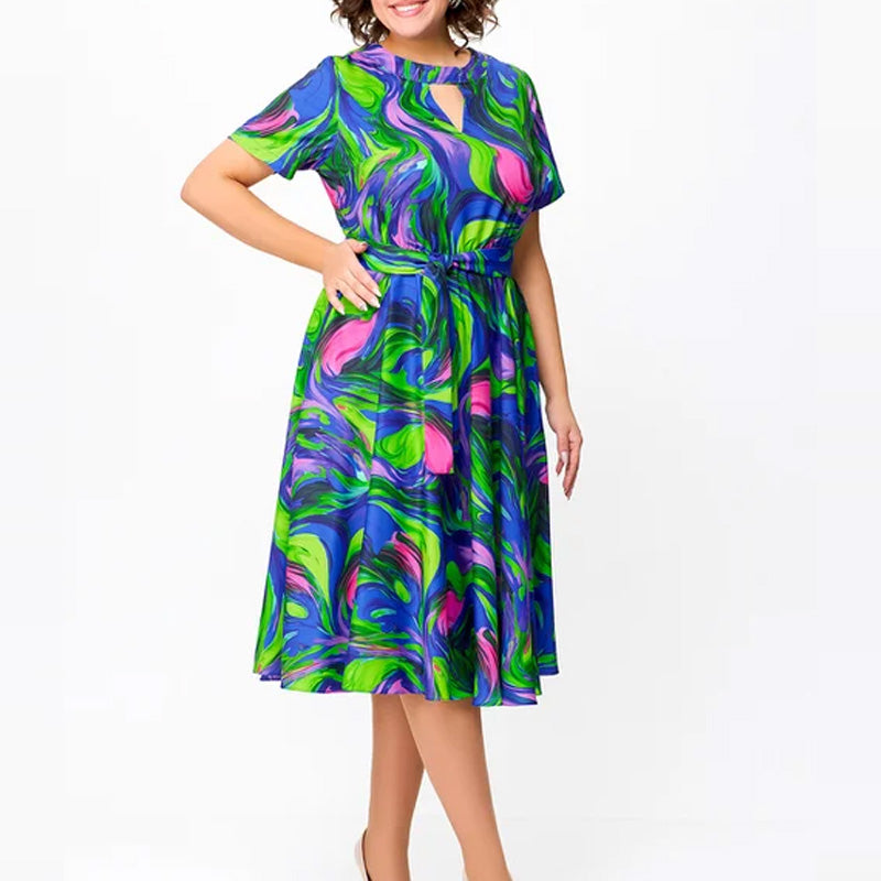 🌈Rochie midi cu mânecă scurtă și imprimeu pentru femei