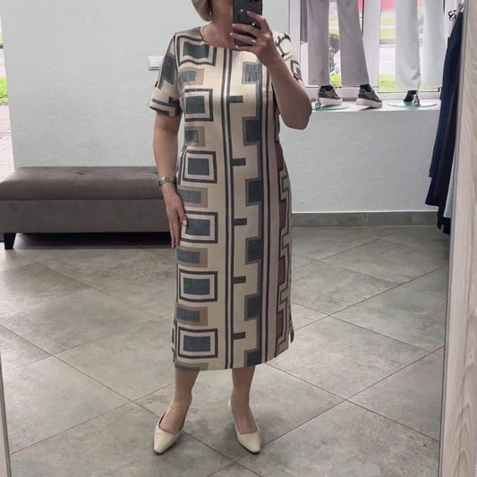 Sukienka damska casualowa z krótkimi rękawami i okrągłym dekoltem