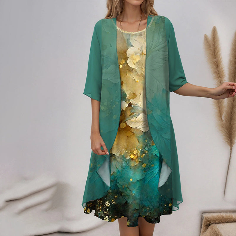 Elegancki 2-częściowy zestaw: bluzka z półrękawkiem + sukienka