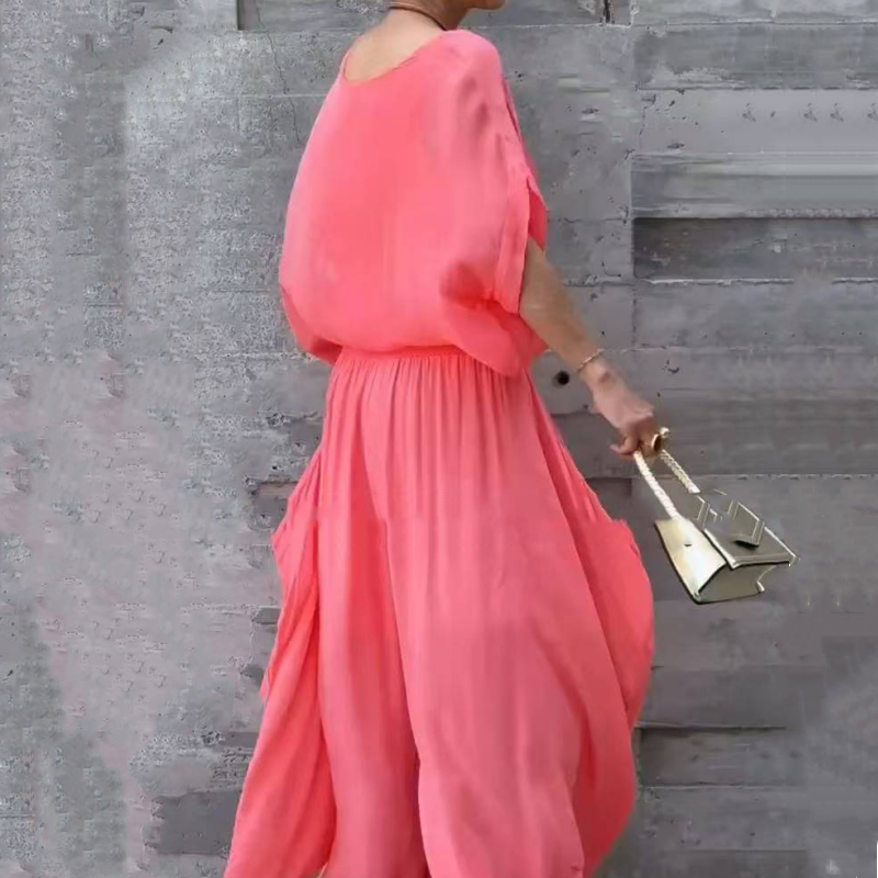 Luźny top i szerokie spodnie z szyfonu, komplet 2-częściowy