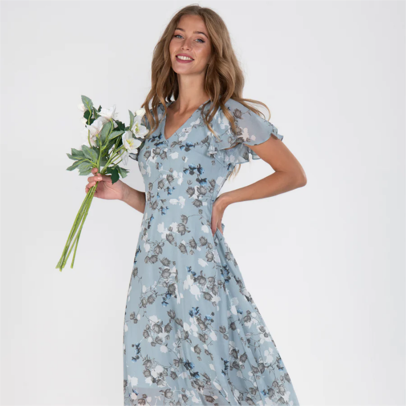 🌸 Rochie maxi florală ușoară, cu mâneci scurte【M-3XL】