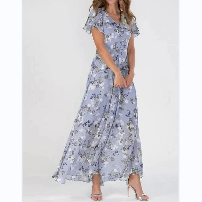 🌸 Rochie maxi florală ușoară, cu mâneci scurte【M-3XL】