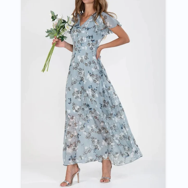🌸 Rochie maxi florală ușoară, cu mâneci scurte【M-3XL】