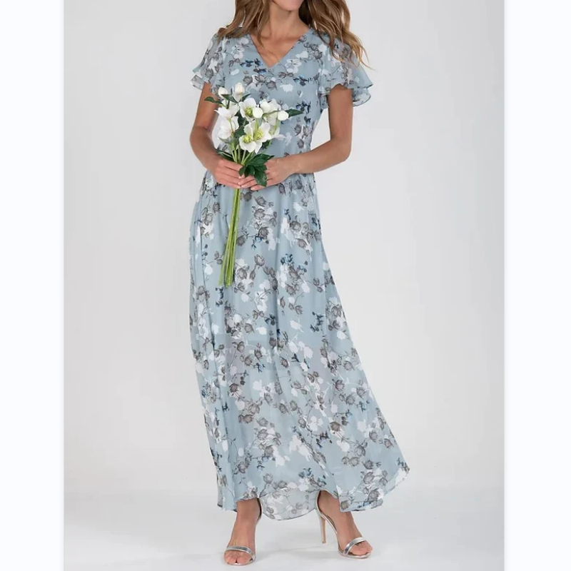 🌸 Rochie maxi florală ușoară, cu mâneci scurte【M-3XL】