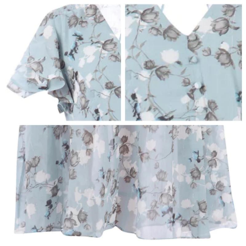 🌸 Rochie maxi florală ușoară, cu mâneci scurte【M-3XL】