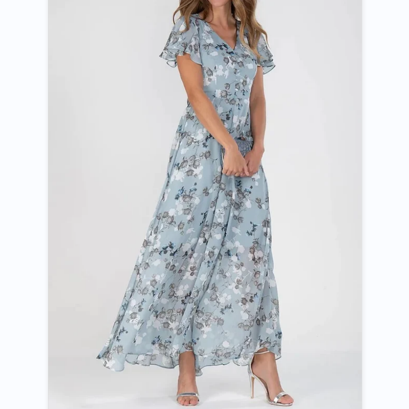 🌸 Rochie maxi florală ușoară, cu mâneci scurte【M-3XL】