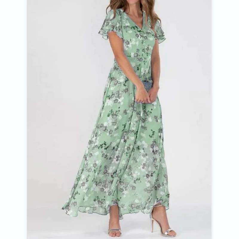 🌸 Rochie maxi florală ușoară, cu mâneci scurte【M-3XL】