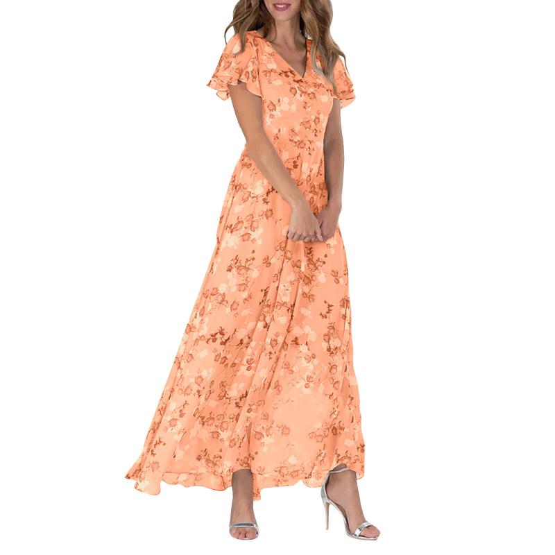 🌸 Rochie maxi florală ușoară, cu mâneci scurte【M-3XL】