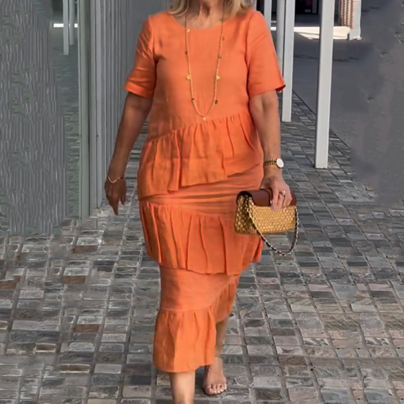 💖Rochie de dama plisata cu gat rotund