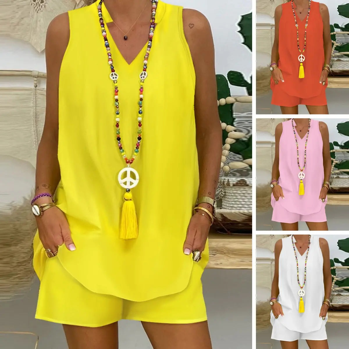 Set elegant din doua piese: decolteu in V cu maneca scurta + pantaloni scurti