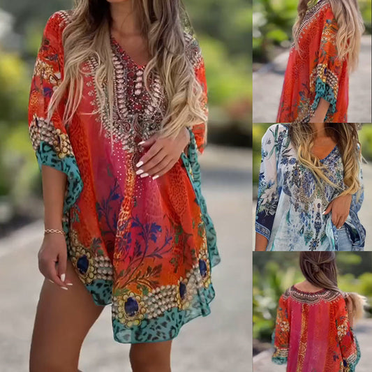 [S-5XL]🥰Rochie cehă largi asimetrică cu decolteu în V