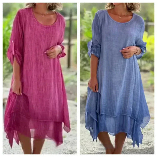 💕Rochie elegantă de damă, de culoare uni, cu decolteu rotund, cu ajustare lejeră