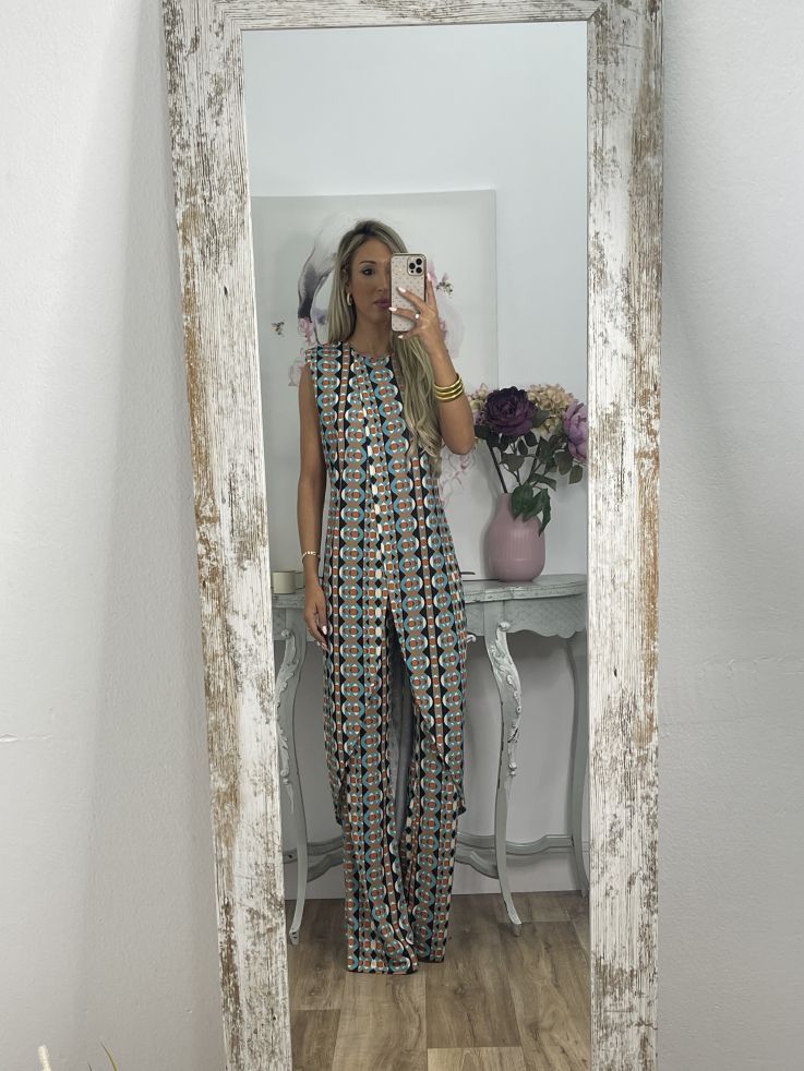 💐 Costum confortabil cu imprimeu abstract pentru femei