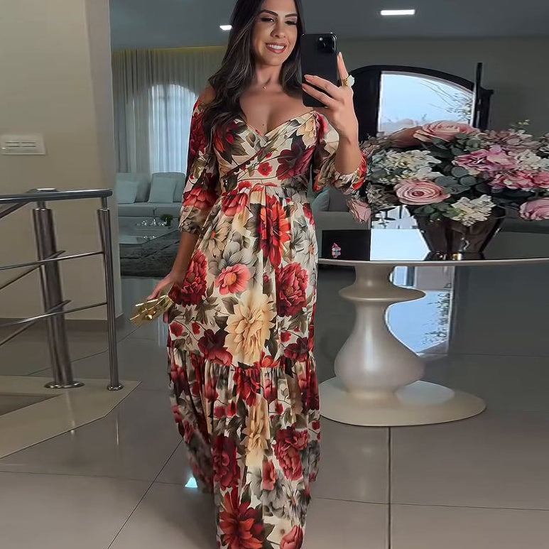 💃Rochii de dama cu decolteu in V plisat in flori