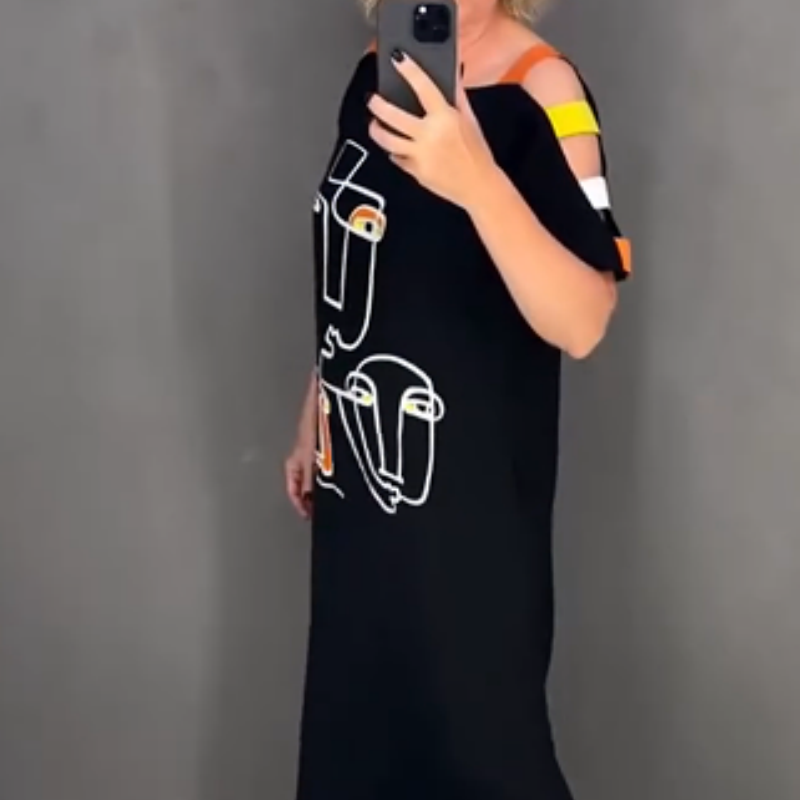 🍂Rochie de dama la moda cu maneca scurta cu imprimeu