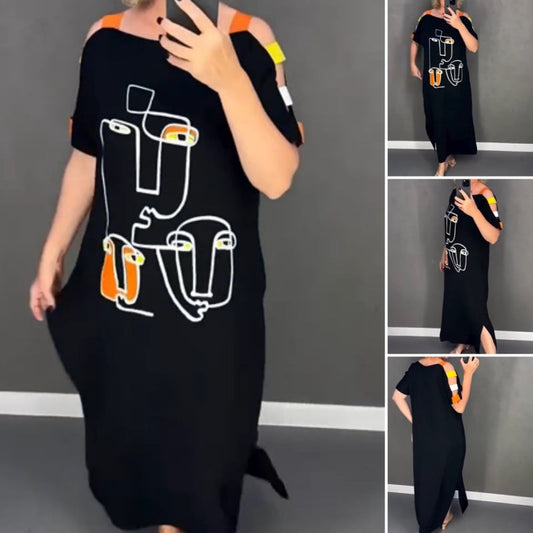 🍂Rochie de dama la moda cu maneca scurta cu imprimeu