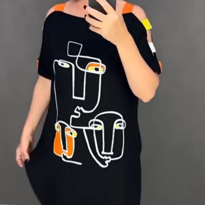 🍂Rochie de dama la moda cu maneca scurta cu imprimeu