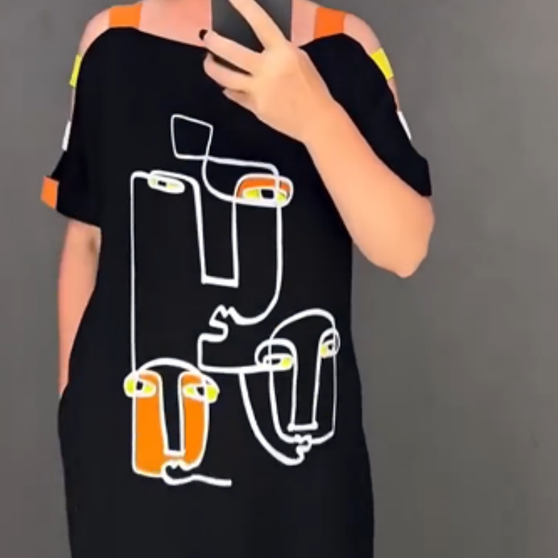 🍂Rochie de dama la moda cu maneca scurta cu imprimeu