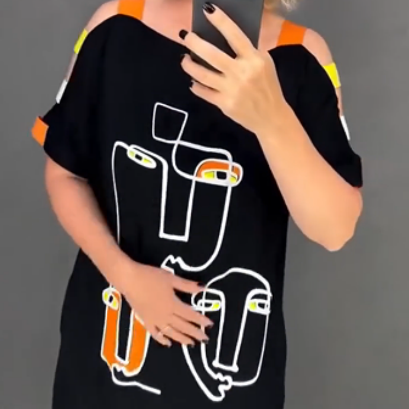 🍂Rochie de dama la moda cu maneca scurta cu imprimeu