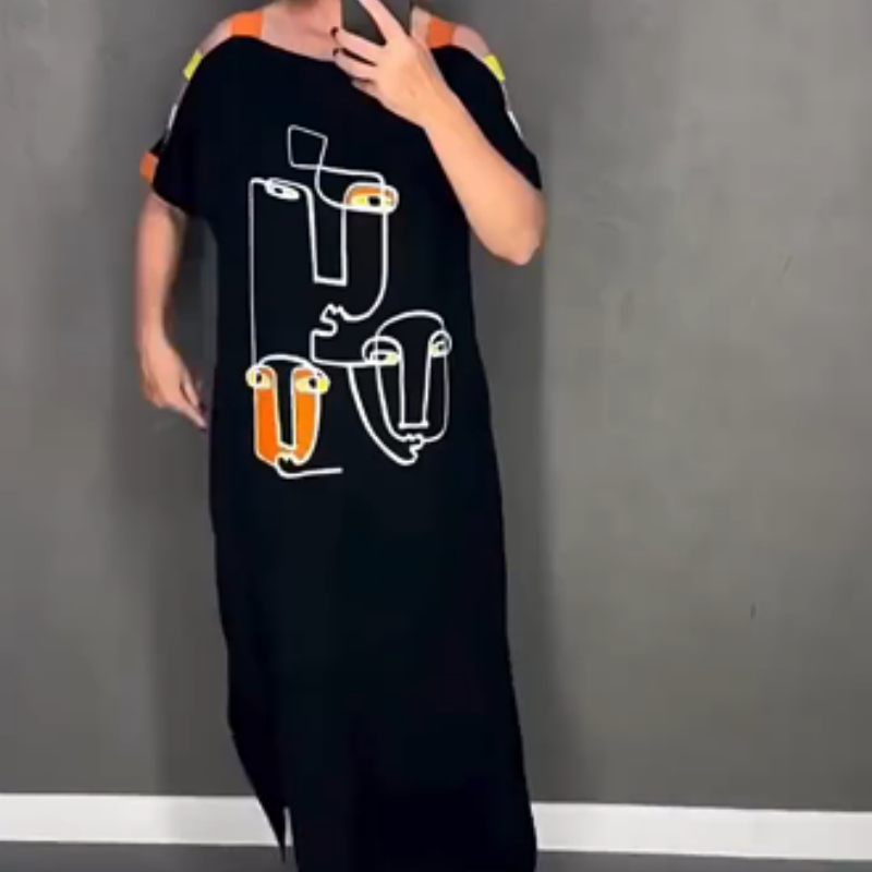 🍂Rochie de dama la moda cu maneca scurta cu imprimeu