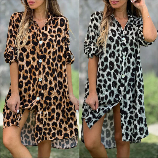 Rochie cămașă oversize cu imprimeu leopard