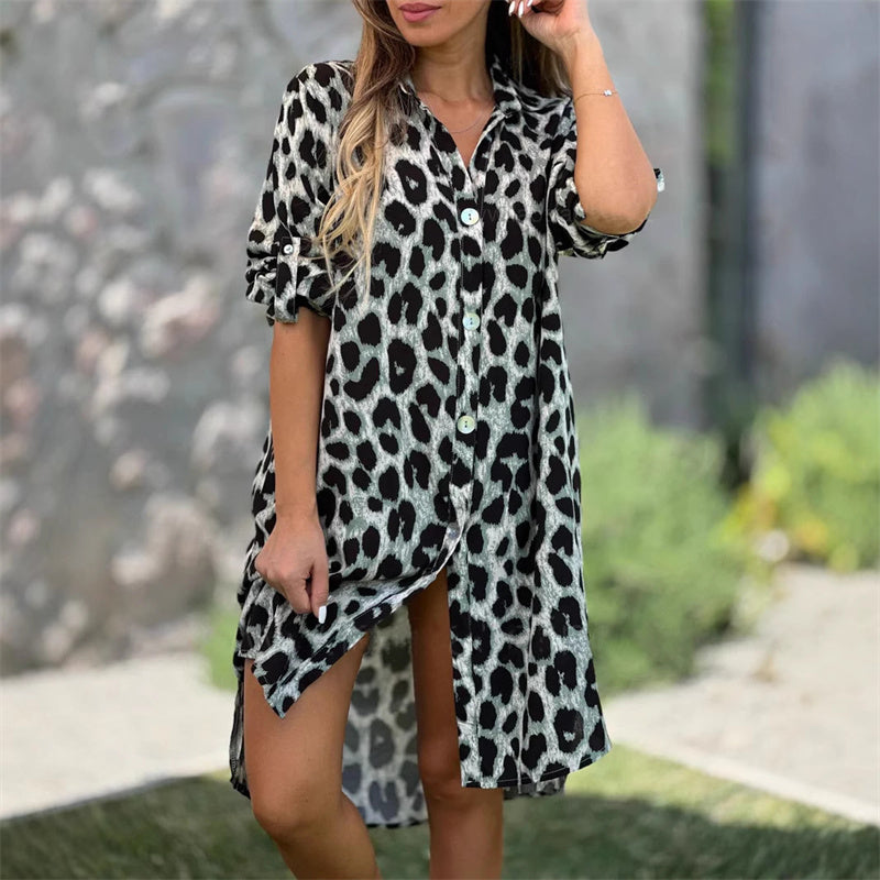 Rochie cămașă oversize cu imprimeu leopard