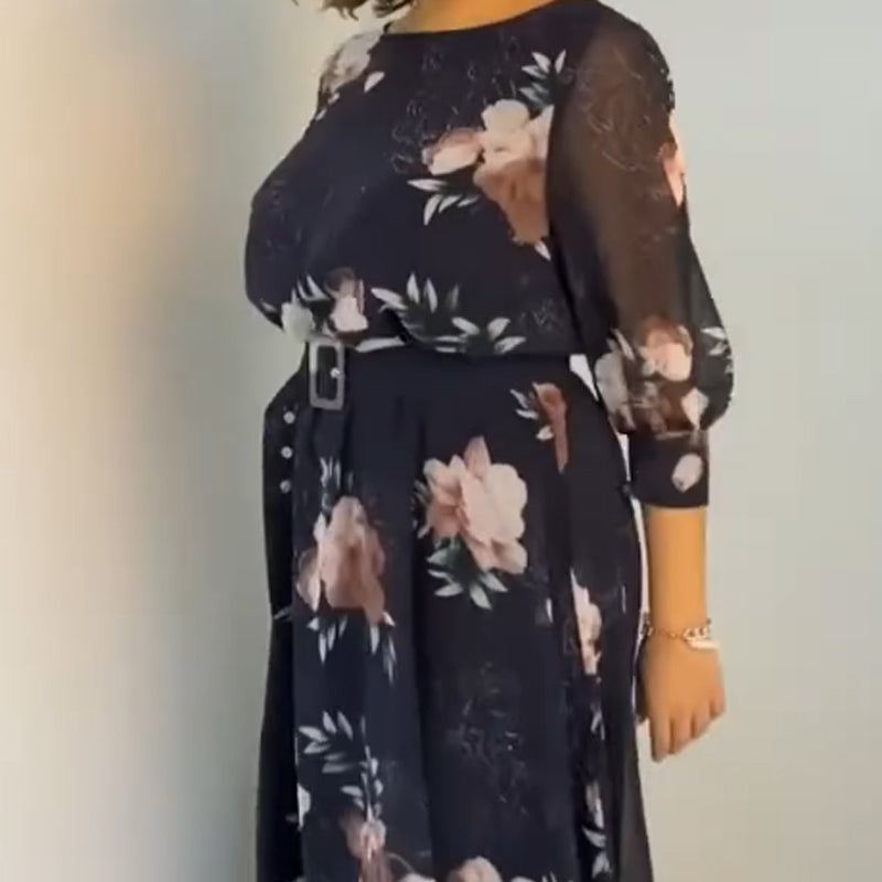 【S-4XL】🌺 Kwiecista sukienka z okrągłym dekoltem i paskiem