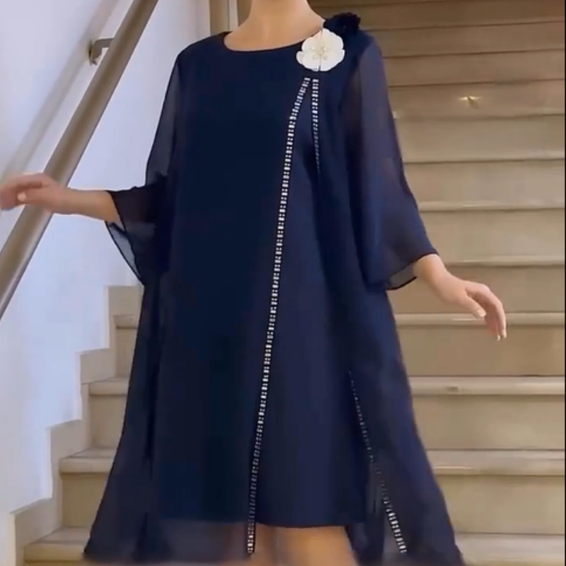🌸✨【S-4XL】Rochie de damă din plasă cu gât rotund, cu accente florale