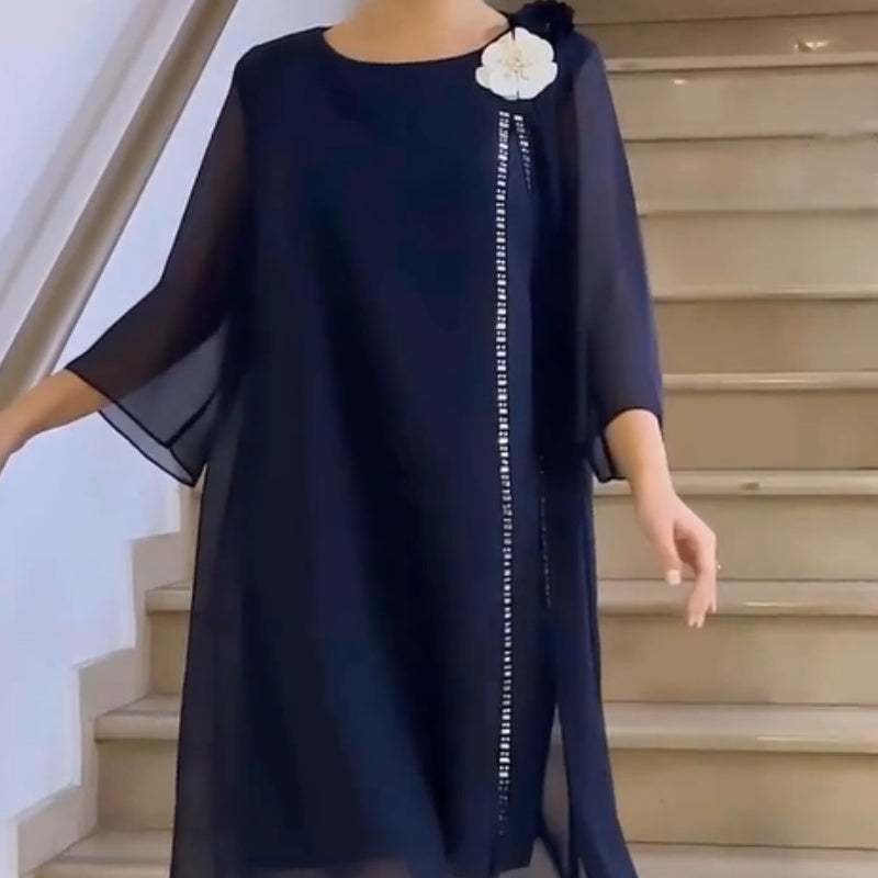 🌸✨【S-4XL】Rochie de damă din plasă cu gât rotund, cu accente florale