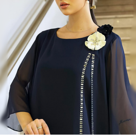 🌸✨【S-4XL】Rochie de damă din plasă cu gât rotund, cu accente florale