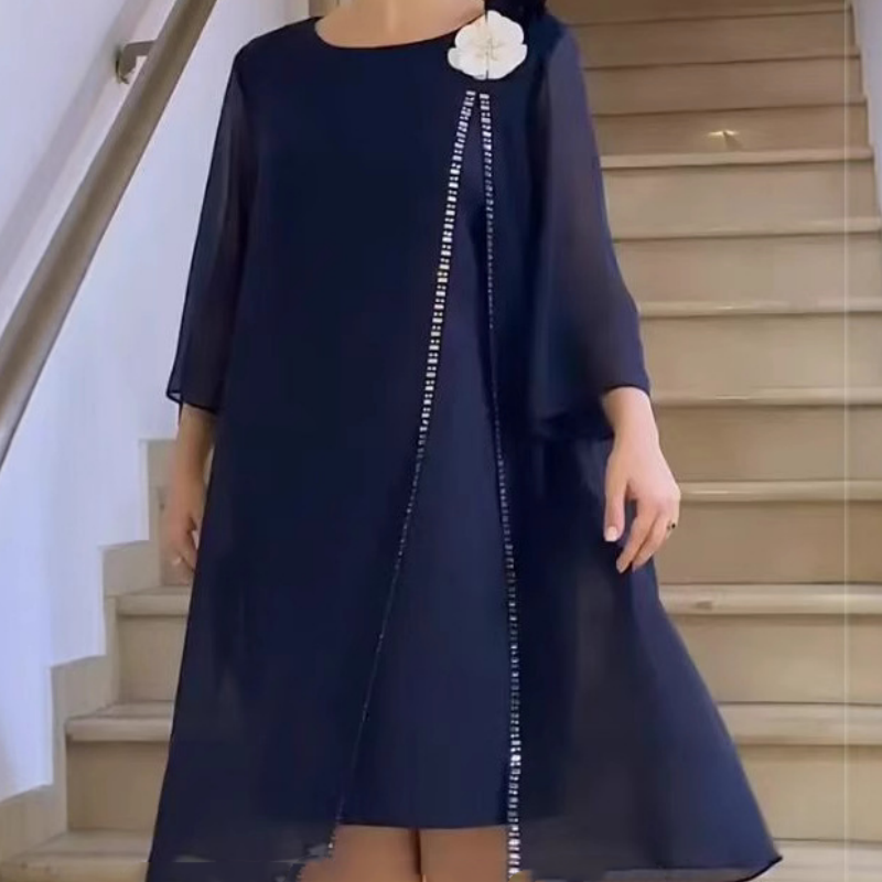 🌸✨【S-4XL】Rochie de damă din plasă cu gât rotund, cu accente florale