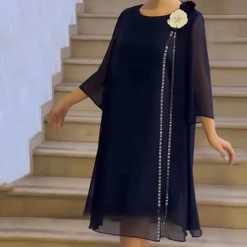 🌸✨【S-4XL】Rochie de damă din plasă cu gât rotund, cu accente florale