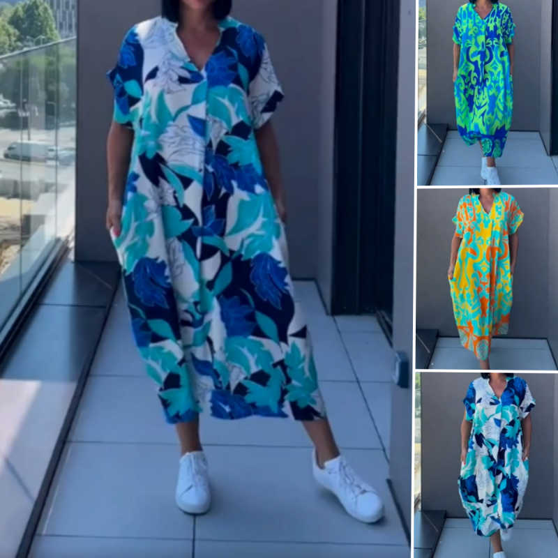 🌿Rochie elegantă de damă cu imprimeu cu decolteu în V