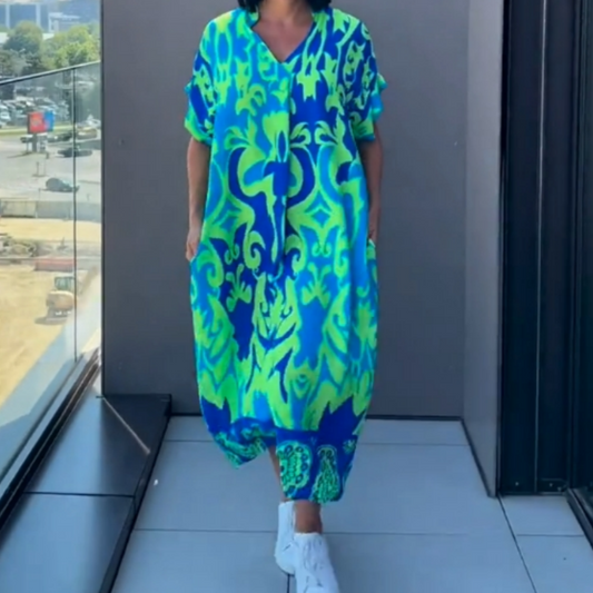 🌿Rochie elegantă de damă cu imprimeu cu decolteu în V