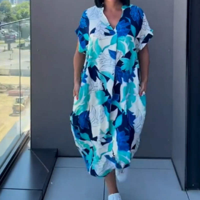 🌿Rochie elegantă de damă cu imprimeu cu decolteu în V