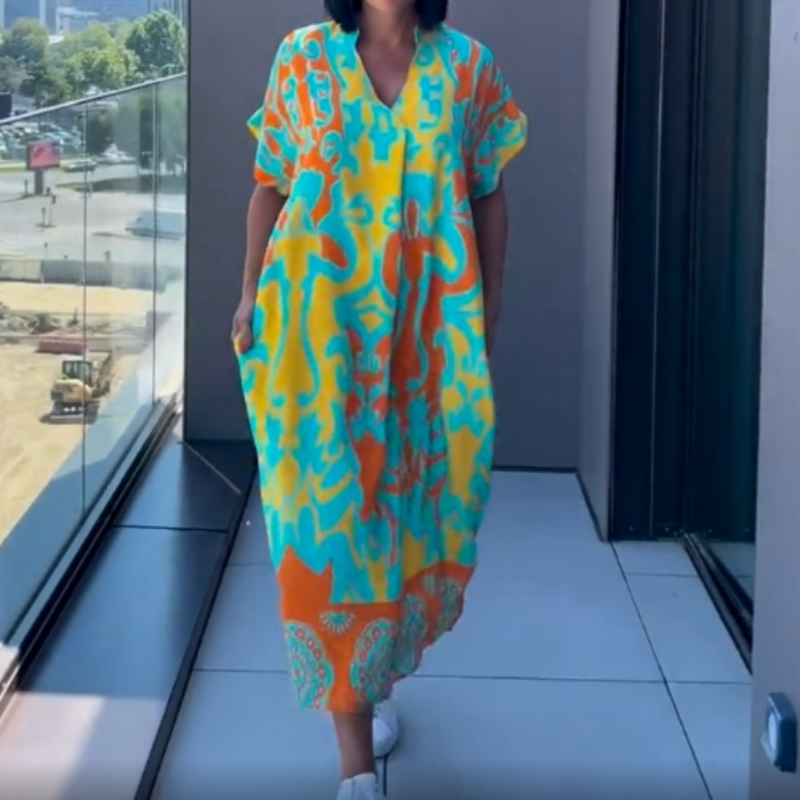 🌿Rochie elegantă de damă cu imprimeu cu decolteu în V