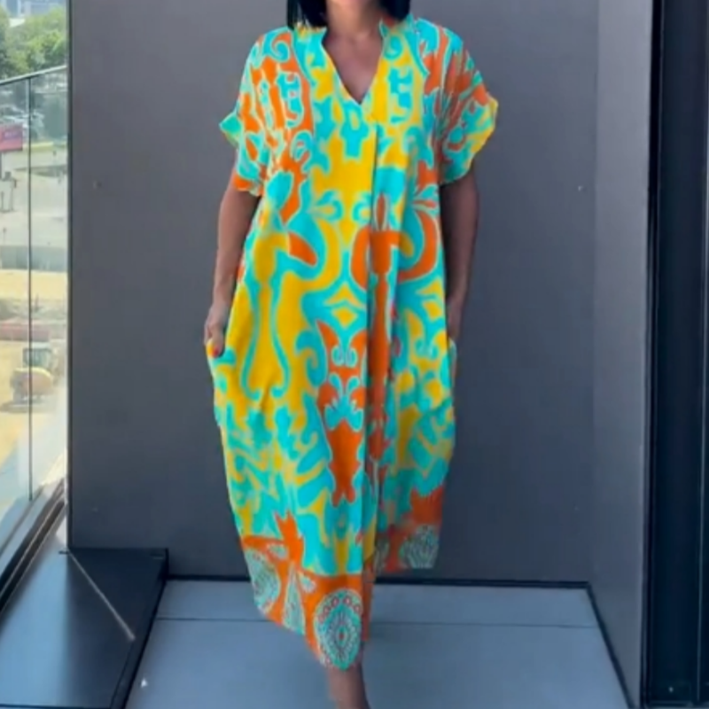 🌿Rochie elegantă de damă cu imprimeu cu decolteu în V