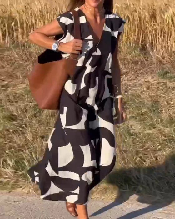 💕Rochie imprimată cu decolteu în V fără mâneci