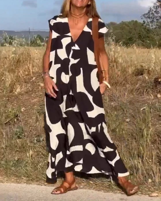 💕Rochie imprimată cu decolteu în V fără mâneci