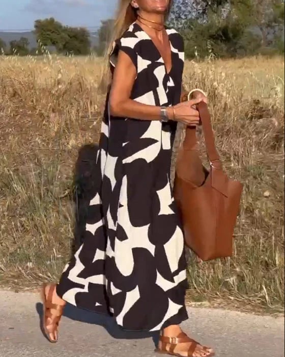 💕Rochie imprimată cu decolteu în V fără mâneci