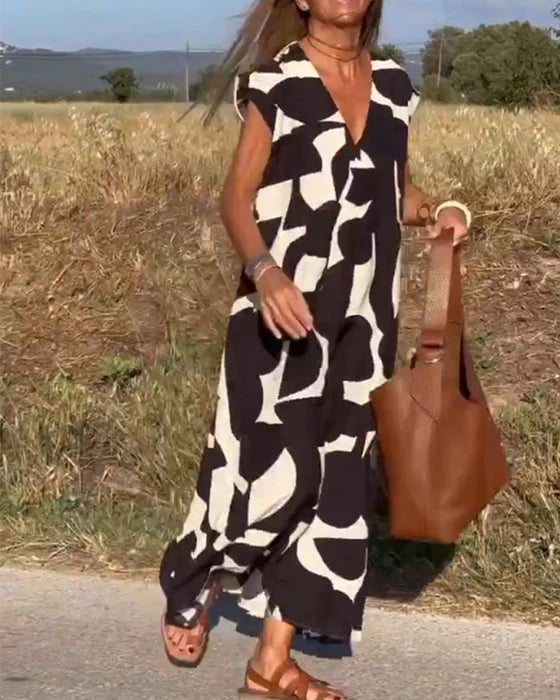 💕Rochie imprimată cu decolteu în V fără mâneci