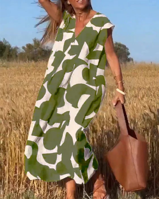 💕Rochie imprimată cu decolteu în V fără mâneci