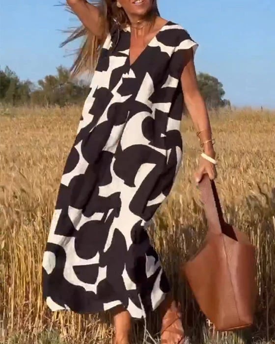 💕Rochie imprimată cu decolteu în V fără mâneci