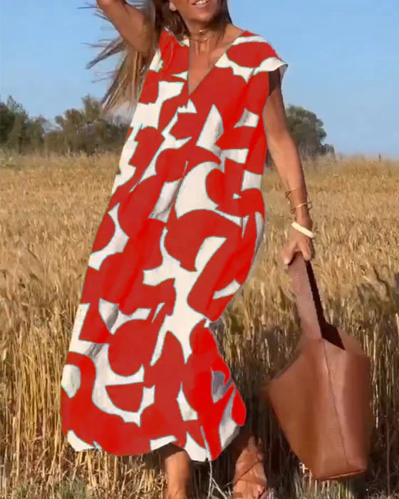 💕Rochie imprimată cu decolteu în V fără mâneci