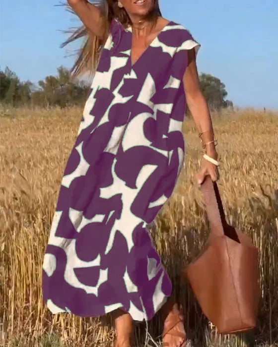 💕Rochie imprimată cu decolteu în V fără mâneci