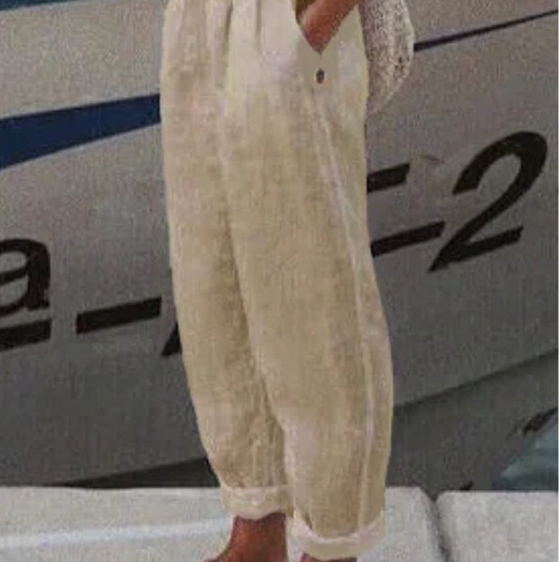 Pantaloni casual din in respirabil