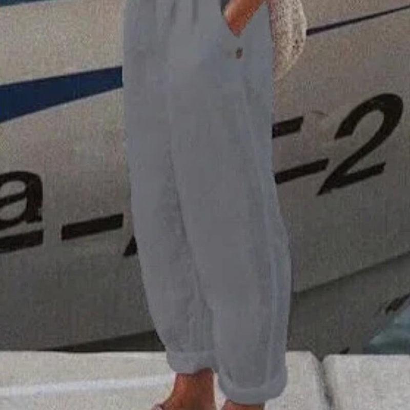 Pantaloni casual din in respirabil