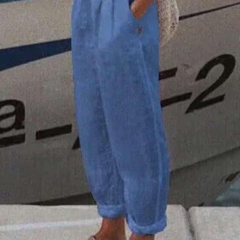 Pantaloni casual din in respirabil