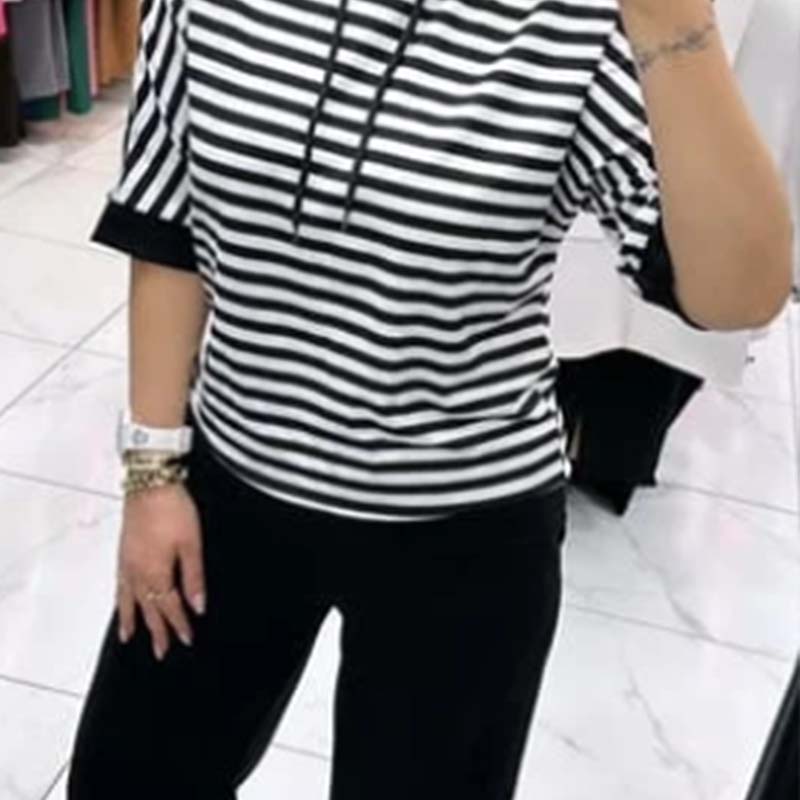 ✨Set de top cu dungi și pantaloni uni pentru damă