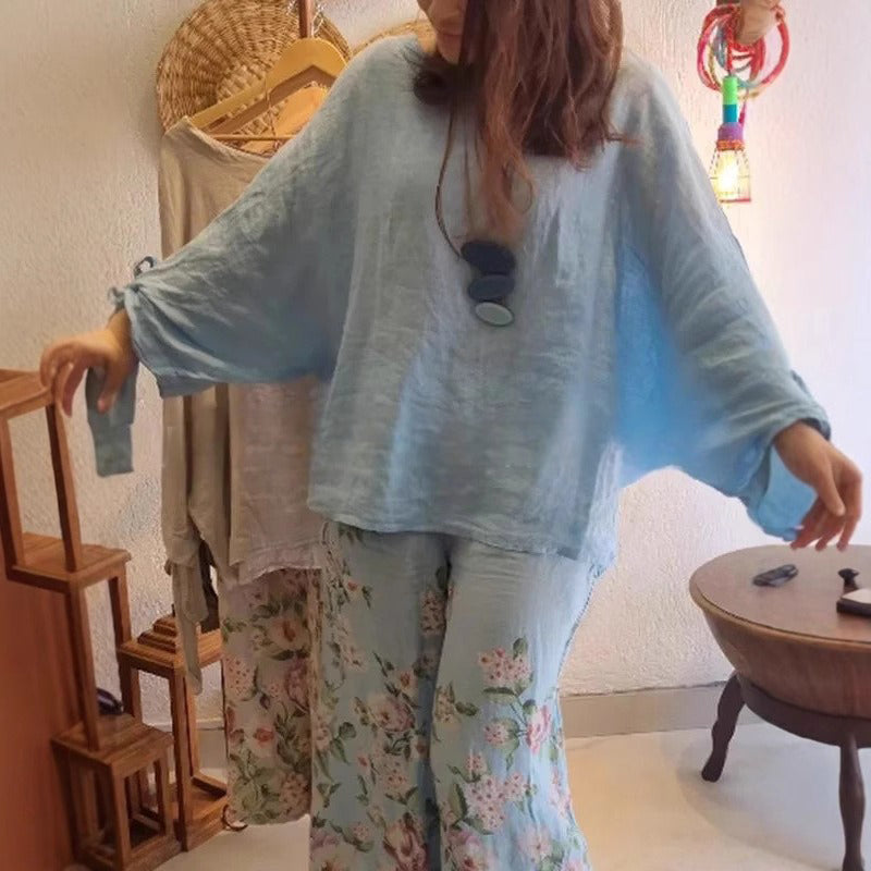 ⏳ Ograniczony czas 45% zniżki! 💥Damska bluzka o luźnym kroju i szerokie spodnie z kwiatowym nadrukiem